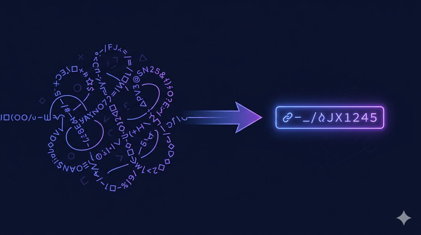 A long URL being converted into a short branded link, with click analytics shown alongside