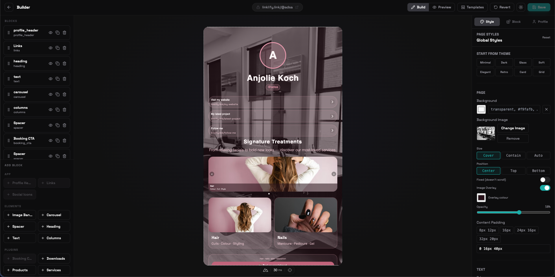 Linklify visual page builder