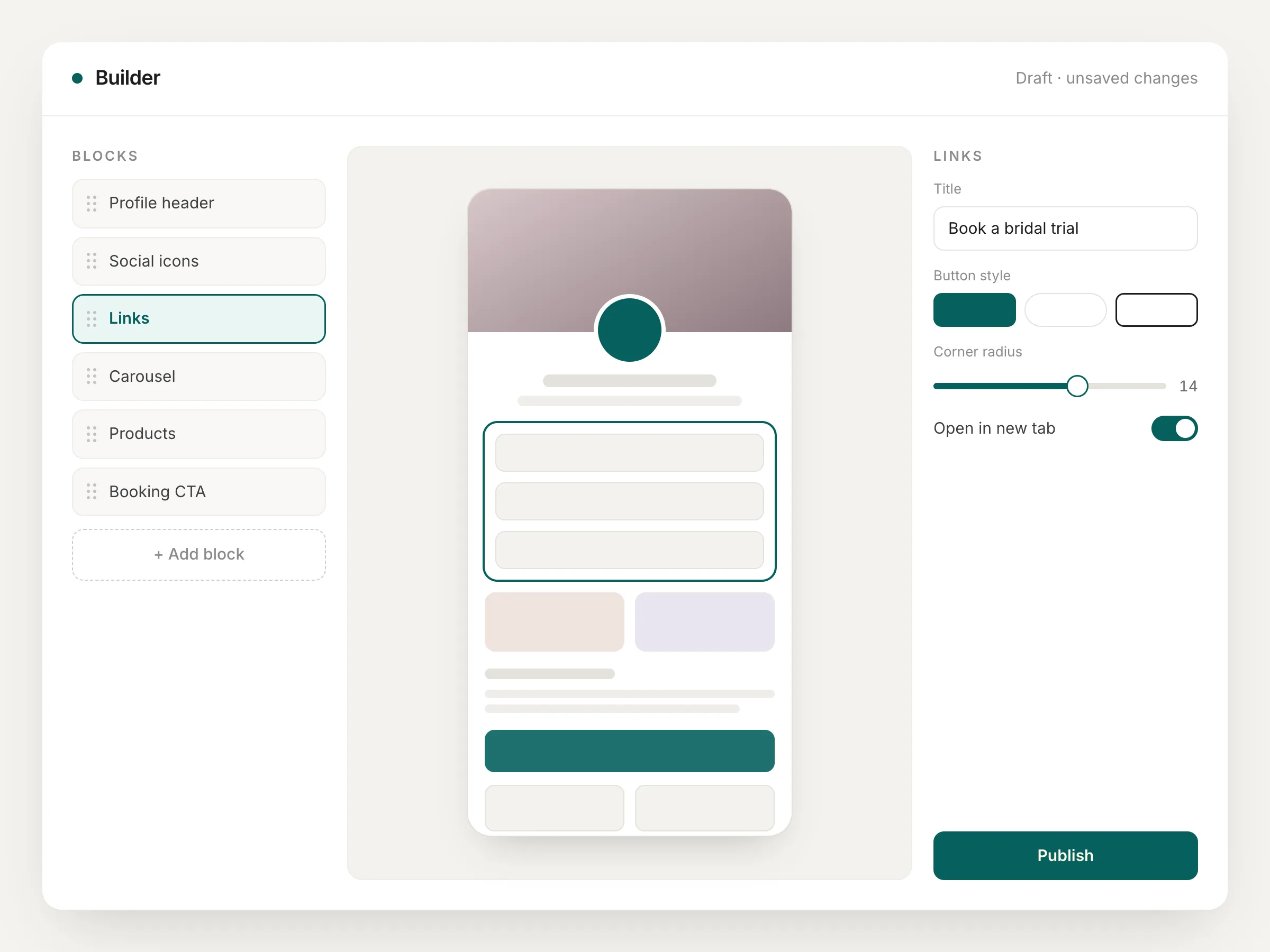 Visual builder in Linklify
