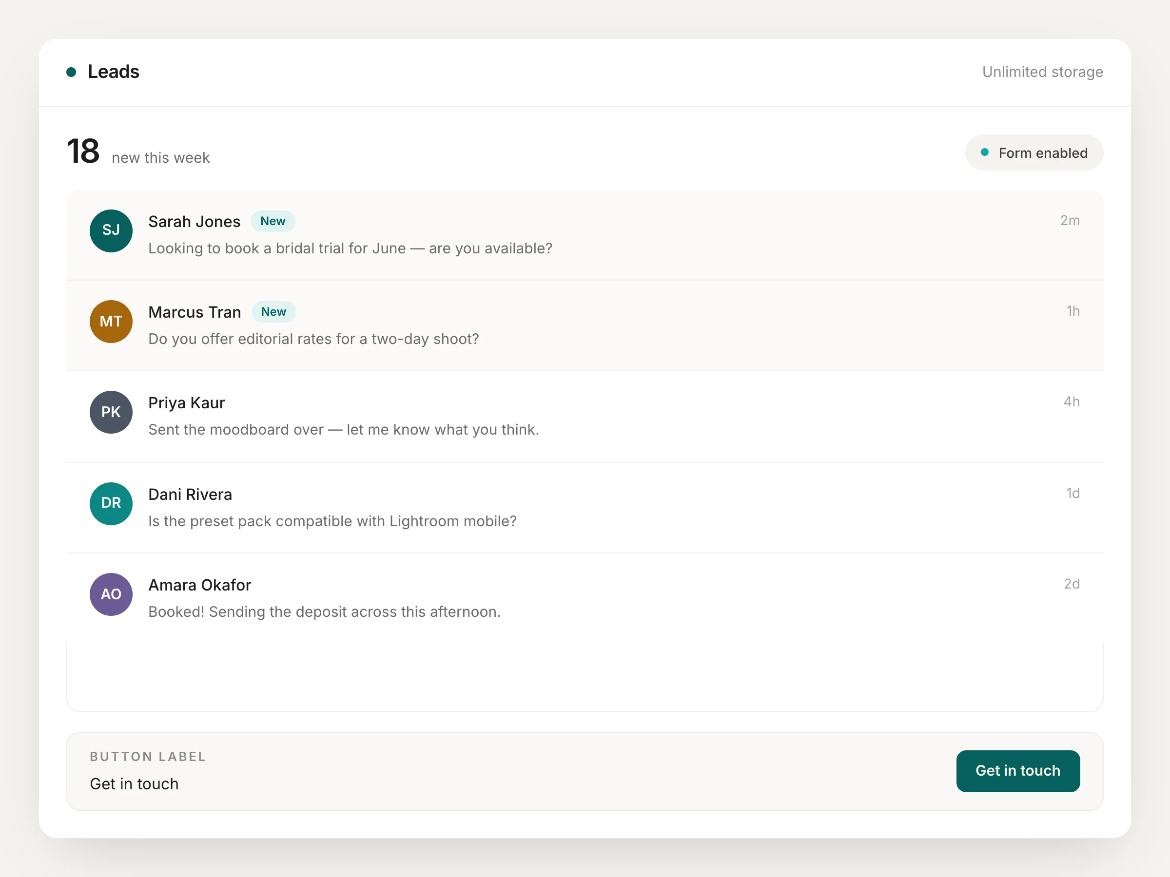 Lead capture in Linklify