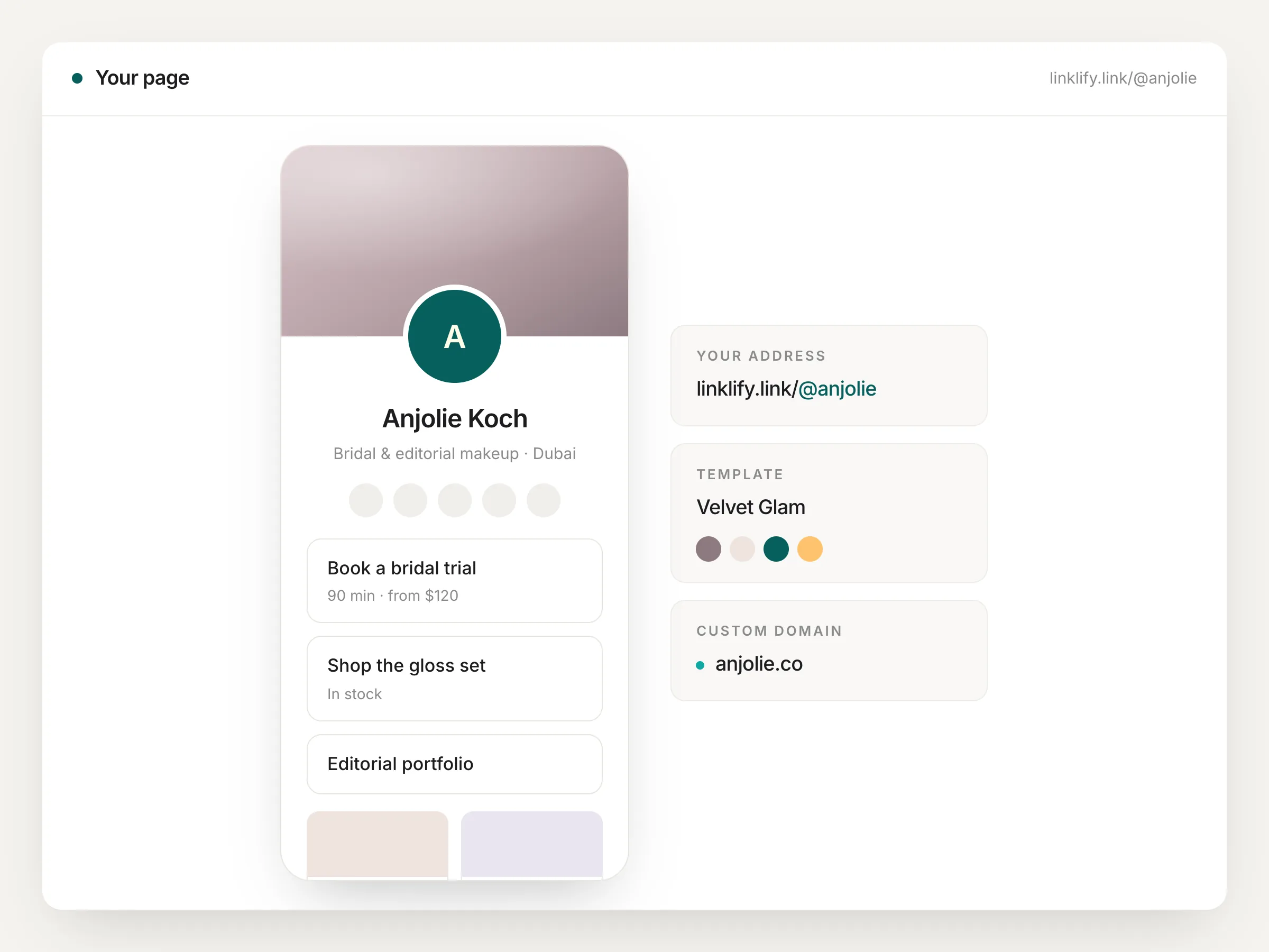 Your profile page in Linklify